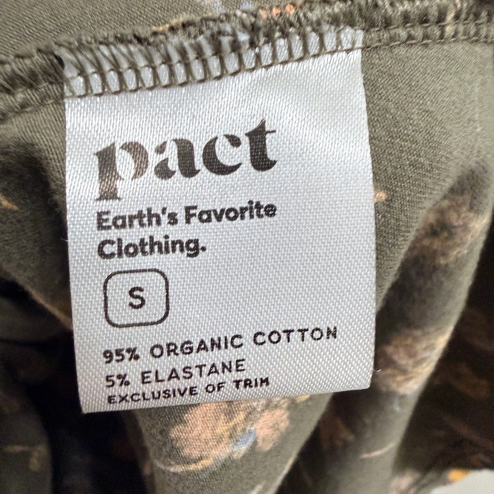 Pact Organic Cotton Fit and Flare Dress Olive Green Floral Tie Back Small - Picture 6 of 11